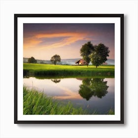 Sunrise Over A Lake 1 Art Print