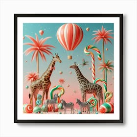 Giraffes And Candy Art Print