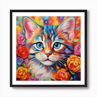 Colorful Cat Painting Art Print by HiYou - Fy