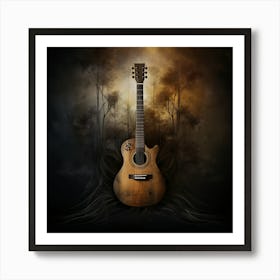 Acoustic Guitar In The Forest Art Print