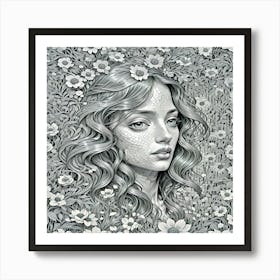 Girl With Flowers Art Print