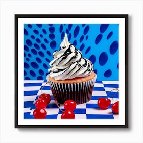 Cupcake Blue Checkerboard 2 Art Print