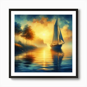 Sailboat At Sunset 8 Art Print