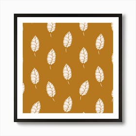 Off White Leaves on Gold Background Art Print