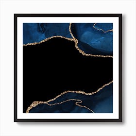 Navy & Gold Agate Texture 04 Art Print