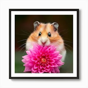 Firefly Adorable Hamster With A Pink Dahlia Blossom 53035 Poster