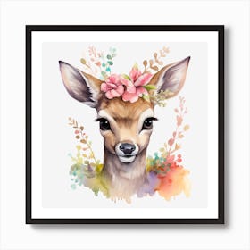 Deer With Flowers 3 Art Print