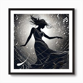 Woman Dances With Music Notes Art Print