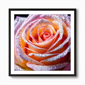 Pink Rose With Water Droplets 8 Art Print