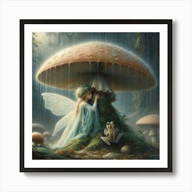 Shelter for 2, Fantasy Illustration, Fairy Mushroom, Enchanted Forest, classic art Art Print