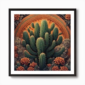 Cactus And Roses Art Print