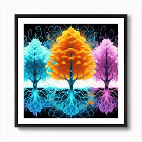 Three Colorful Trees in neon colors 12 Art Print