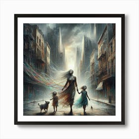 Beyond the Ruins: String Art Creates Dazzling Beauty in a Dystopian Future. Art Print