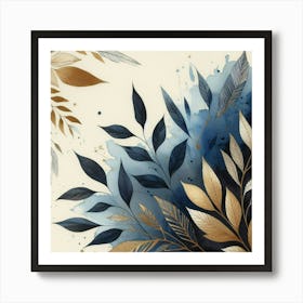 Gold And Blue Leaves Art Print