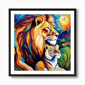 Lion And Cub Painting Art Print