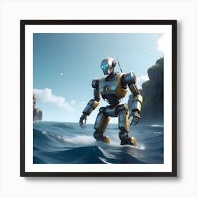 Robot In The Ocean Art Print