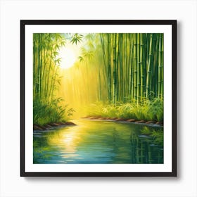 A Stream In A Bamboo Forest At Sun Rise Square Composition 389 Art Print