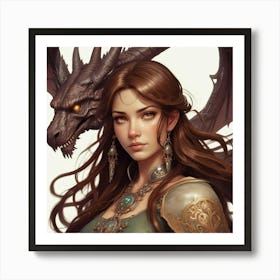 Fantasy Girl With Dragon Art Print