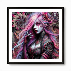 Girl With Pink Hair Art Print