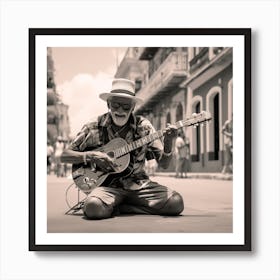 Old Man Playing Guitar In Cuba Art Print