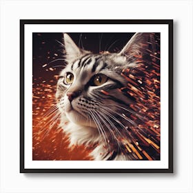 An Image Of A Cat With Letters On A Black Background, In The Style Of Bold Lines, Vivid Colors, Grap (11) Art Print