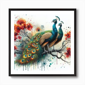 A Pair Of Indian Peafowl Birds Art Print