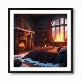 Bedroom With A Fireplace Art Print