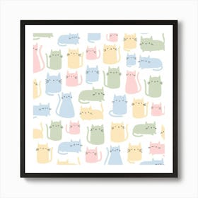 Cute Cat Colorful Cartoon Doodle Seamless Pattern Art Print