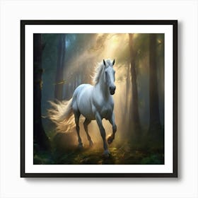 White Horse In The Forest Art Print