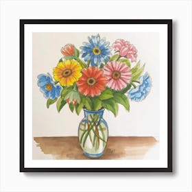 Bouquet of flowers inside a vase. Abstract artistic drawing 15 Art Print