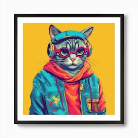 Cat With Headphones 2 Art Print