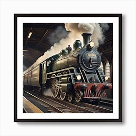 Steam Train At The Station Created using Imagine AI Art Art Print