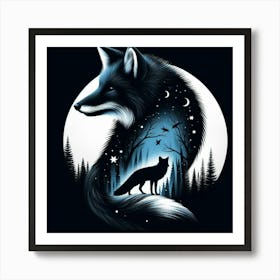 Fox and night sky 2 Art Print