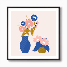 Pink Blue And Gold Vases With Flowers 2 Art Print