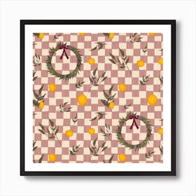 Checkered Pattern With Oranges Art Print