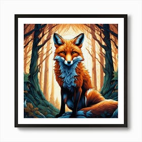 Fox In The Forest 36 Art Print