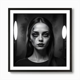 Black And White Portrait Of A Girl With Makeup Art Print