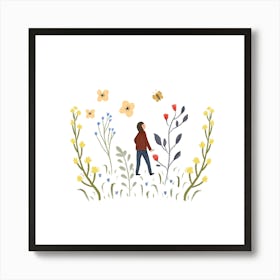 Woman Walking In The Garden Art Print