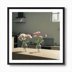 Kitchen With Flowers Art Print