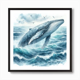 Sea Whale In Motion, Sea Whale Watercolour Art Print 3 Art Print