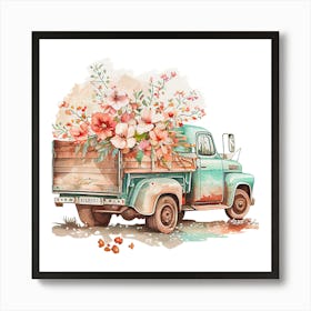 Vintage Truck With Flowers Art Print