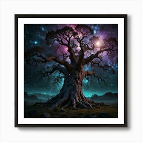 Tree In The Night Sky Art Print