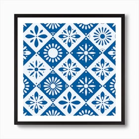 Traditional Portuguese Tiles In Blue With Floral Motifs Square Art Print