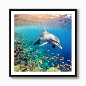 Dolphin Swimming In The Sea Art Print