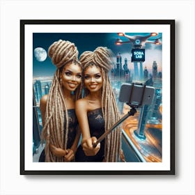 Two Women Taking Selfies Art Print