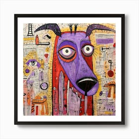 Dog Abstract Pet Neo Expressionism Face Animal Nature Distorted Cartoon Colorful Picasso Drawing Art Doodle Modern Portrait Art Print