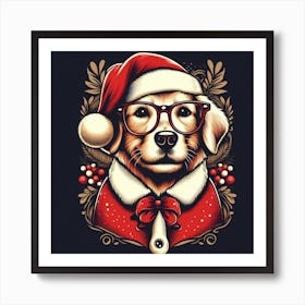 Golden Retriever Santa Art Print