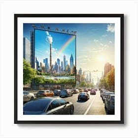 Billboard Ready For Advertisement Dominating An Urban Vista Juxtaposed Against The Backdrop Of To (6) Art Print