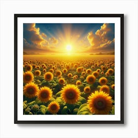 Sunflowers At Sunset 3 Art Print