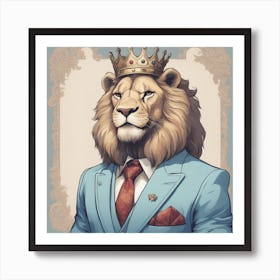 Lion King in a light blue suit Art Print